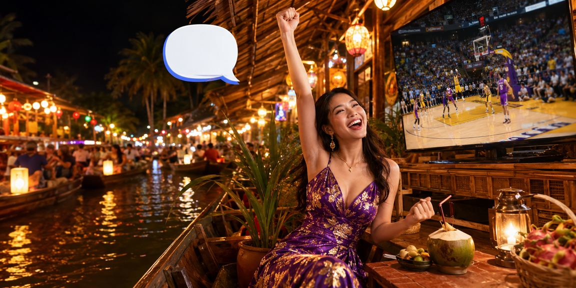 Người chơi tại chợ đêm vùng Mekong xem kết quả cá cược bóng rổ trên điện thoại