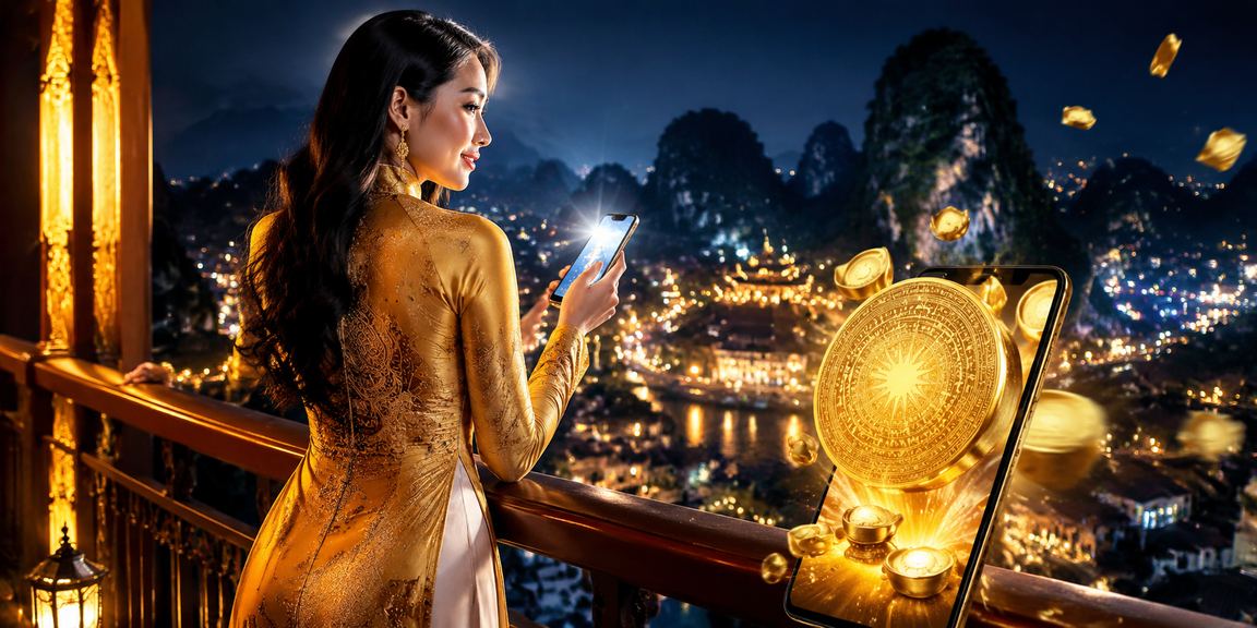 Phụ nữ mặc áo dài tại Ninh Bình sử dụng điện thoại chơi casino và nhập mã voucher